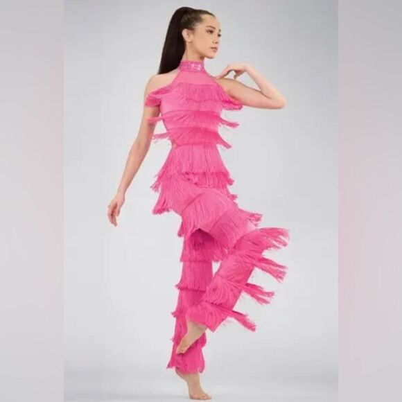 Weissman dance costume pink fringe pant suit Nobody Supposed To Be Here 14586 LC - Picture 1 of 13